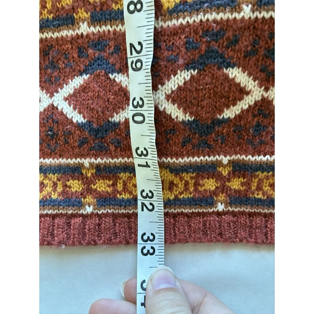 Lucky‎ Brand Aztec Southwestern Open Cardigan sz Large Rust Brown Boho